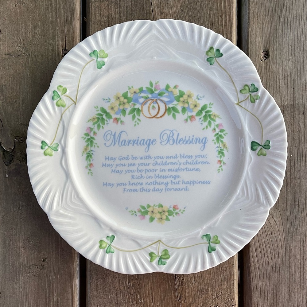 Belleek Shamrock Marriage Blessing 15th Brown Mark Plate Made in Ireland
